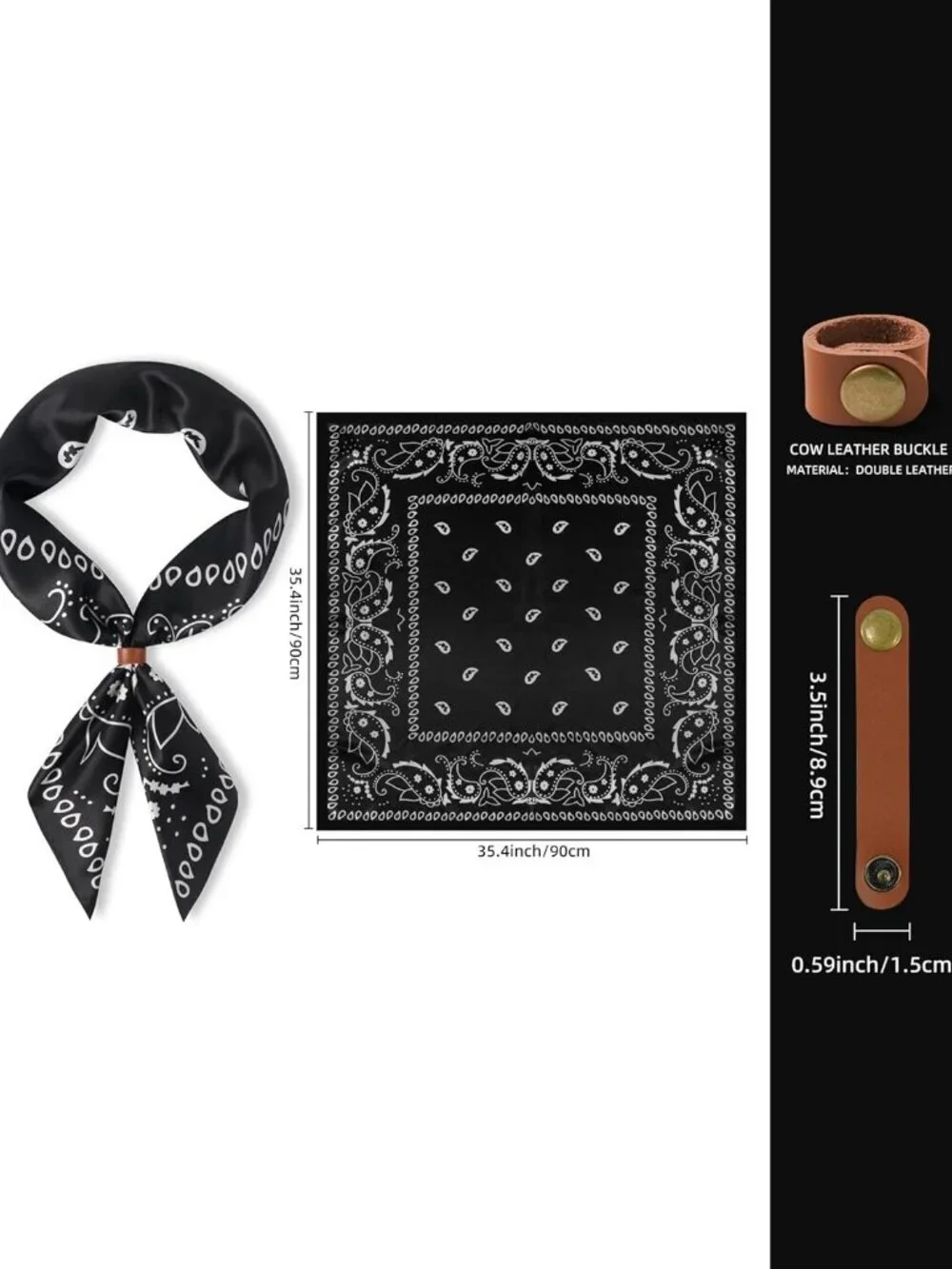 Men's Black 1 35 Inch Wild Rag Neckerchief Silk Western Bandana Neck Scarf